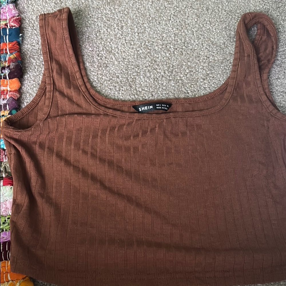 SHEIN Brown Sleeveless Ribbed Crop Tank Top